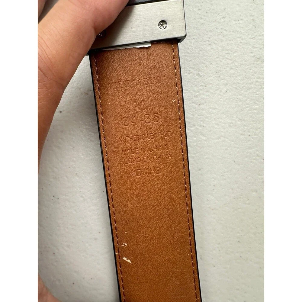 Dockers Men's Black Brown Reversable Vegan Leather Belt 34-36